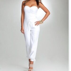 Bebe Sweet Heart Strapless Linen Blend Jumpsuit in White Size 6